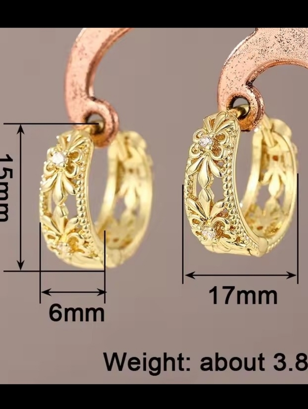 Gold Hoop Earrings Rhinestone Women's‎ New Jewelry G7 - Picture 2 of 3